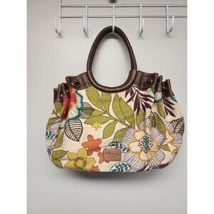 Relic by Fossil Floral Canvas Bag Purse Faux Leather Braided Trim Vintage